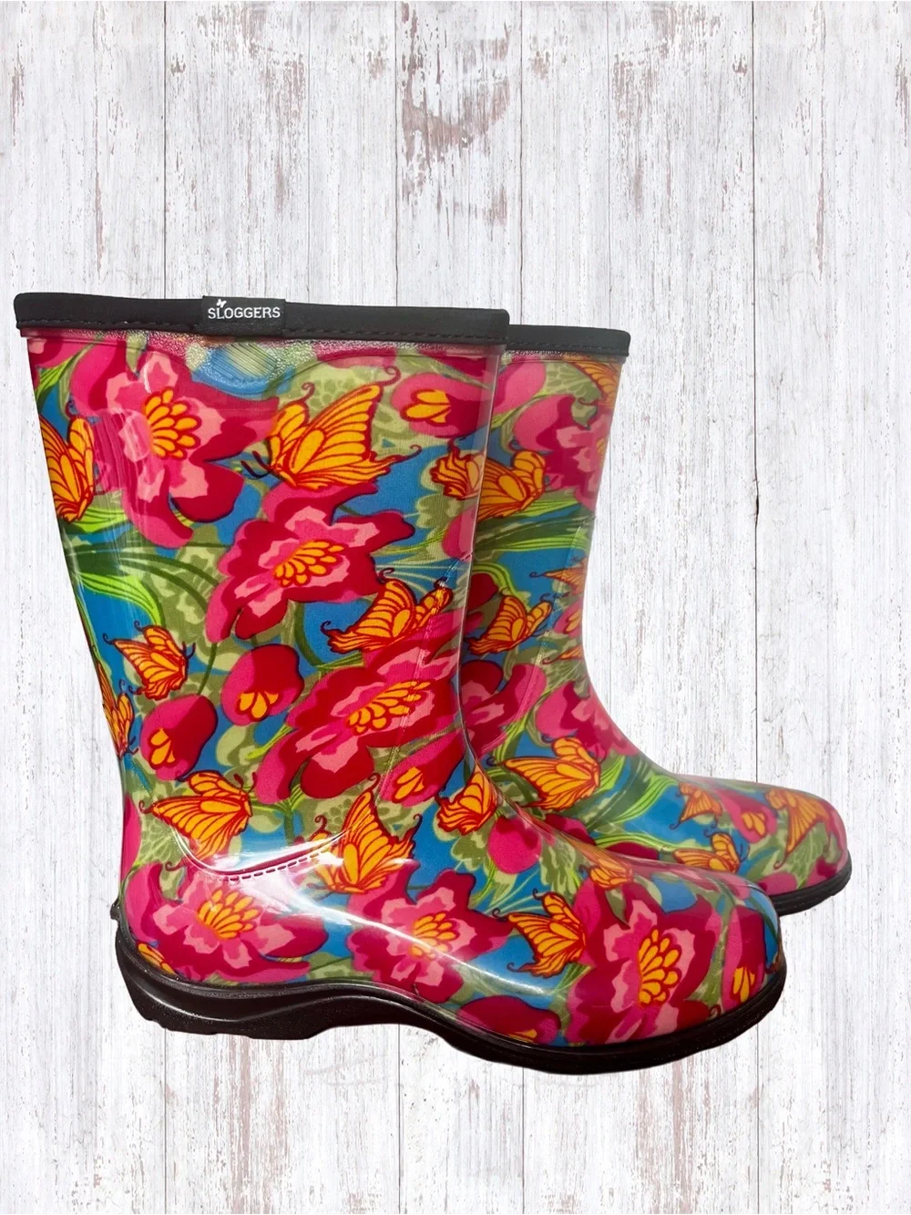 EUC Sloggers Women’s Mid-Calf 10” Pink Floral Rain/Garden Waterproof Boots Sz 9